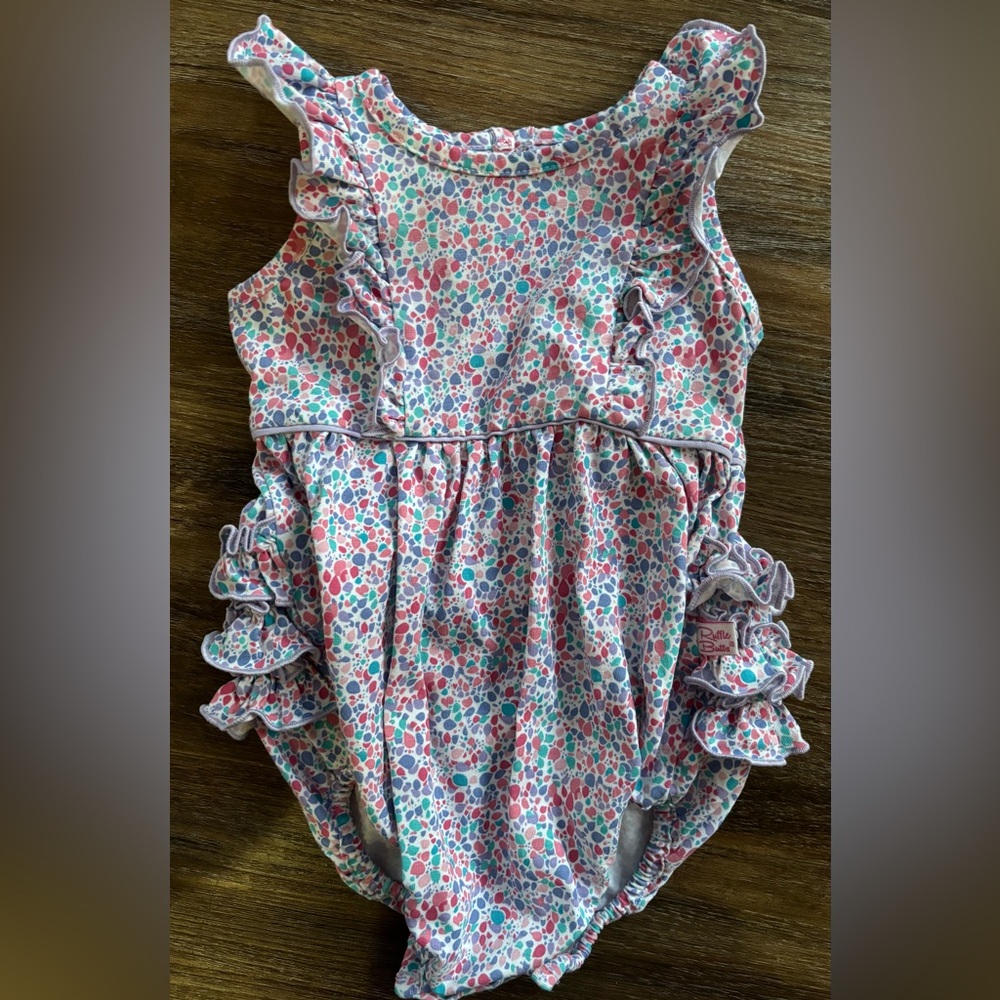 Ruffle Butts Candy Confetti Knit Sleeveless Waterfall Romper 3-6m